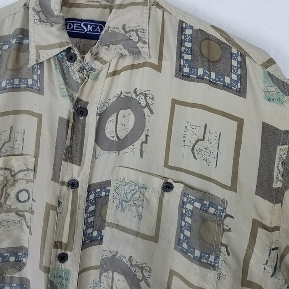 Vintage Desica 100% Silk Button Front Printed Short Sleeve Shirt Top Large - Picture 8 of 10